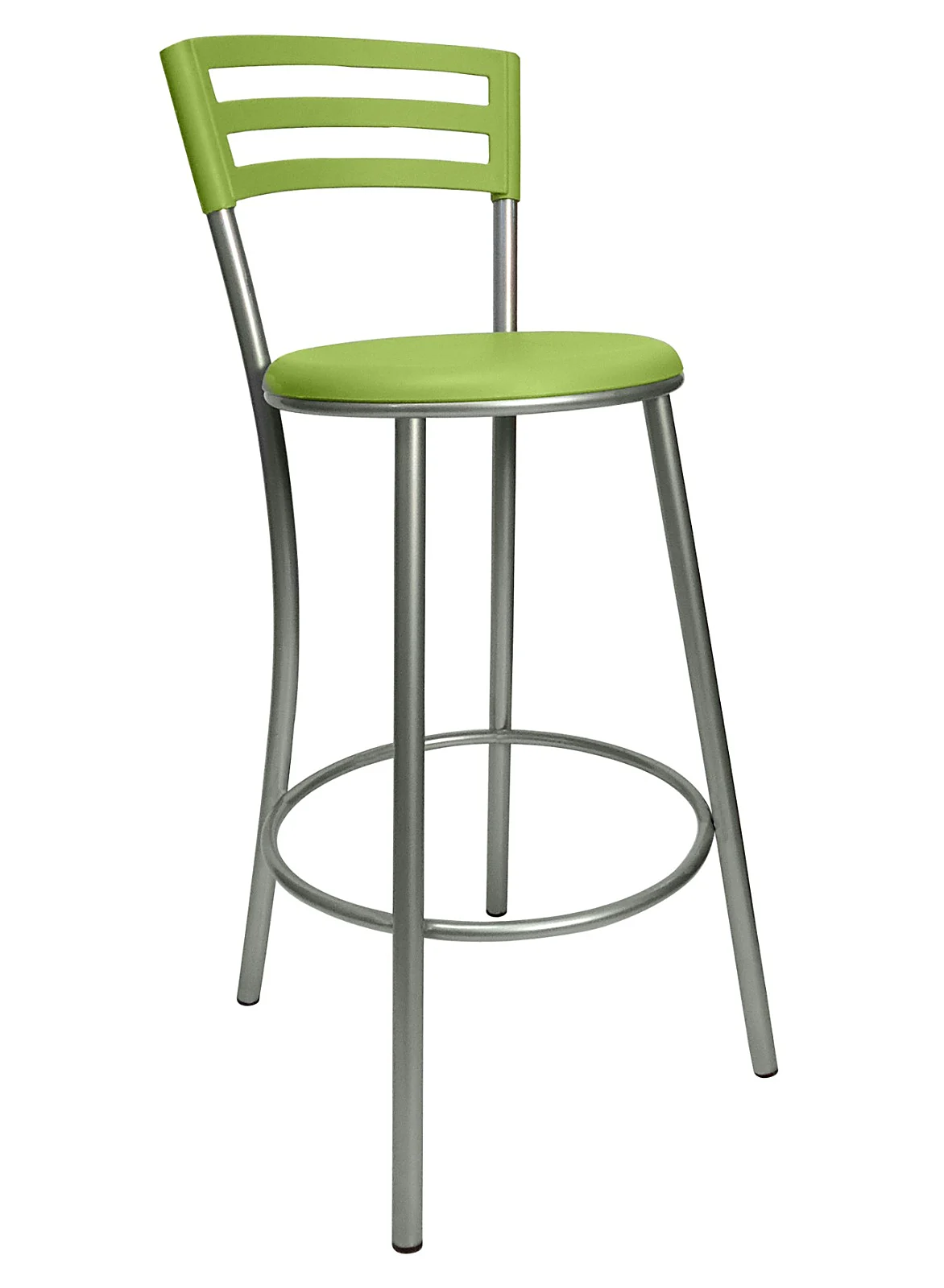 Banqueta alta cromada com encosto e assento em polipropileno verde, Chair & Table