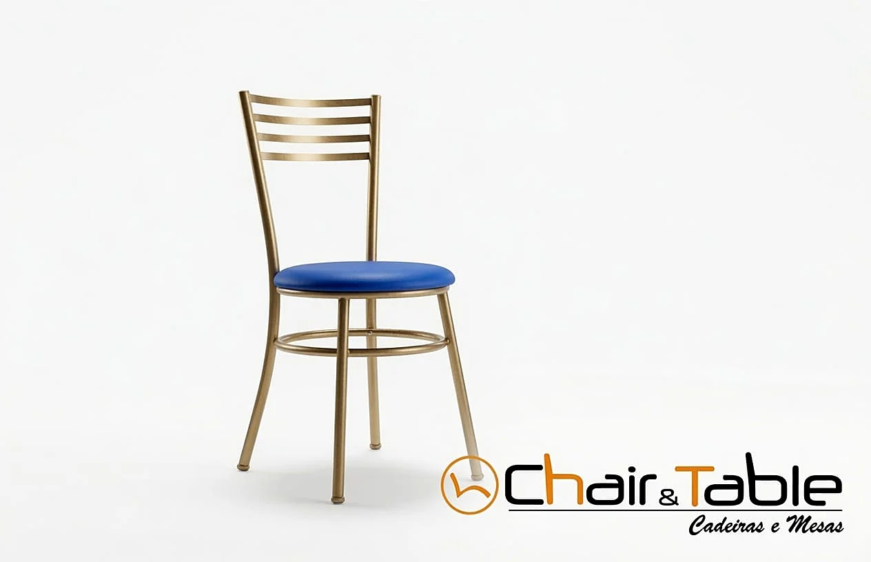 Cadeira de bar em aço dourado com assento estofado azul, Chair & Table