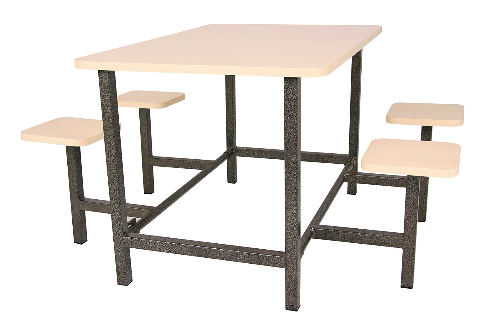 Mesa para refeitório industrial com 4 banquetas escamoteáveis acopladas, tampo bege, Chair & Table