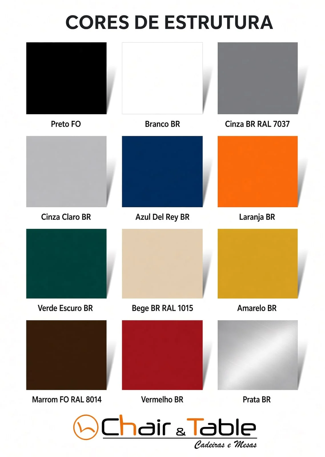 Tabela de cores de pintura de estrutura, catálogo físico Chair & Table